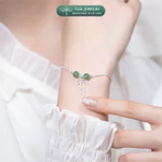 Vòng tay bạc nữ TLEE bạc 925 mix hạt đá đôi phong thủy Tự Nhiên và charm bi bóng treo nơ xinh xắn TLEE JEWELRY LT0231 — ảnh 4