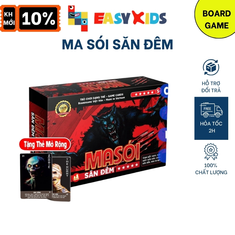 Board game việt hóa bài Ma Sói Săn Đêm - Werewoft - 80 lá - 78 lá tặng 2 thẻ mở rộng