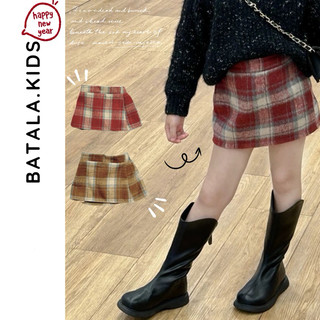 Chân váy bé gái BATALA KIDS, CHÂN VÁY DẠ KẺ ĐỎ/NÂU cho bé gái kiểu chữ A dễ thương cho bé 10-25kg.