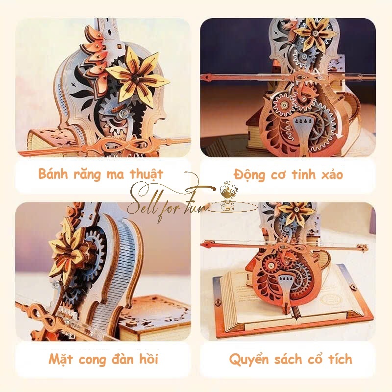 Đồ Chơi Lắp Ráp Mô Hình Gỗ 3D ROBOTIME ROKR Hộp Nhạc Gỗ Magic Cello AMK63 AMK63M