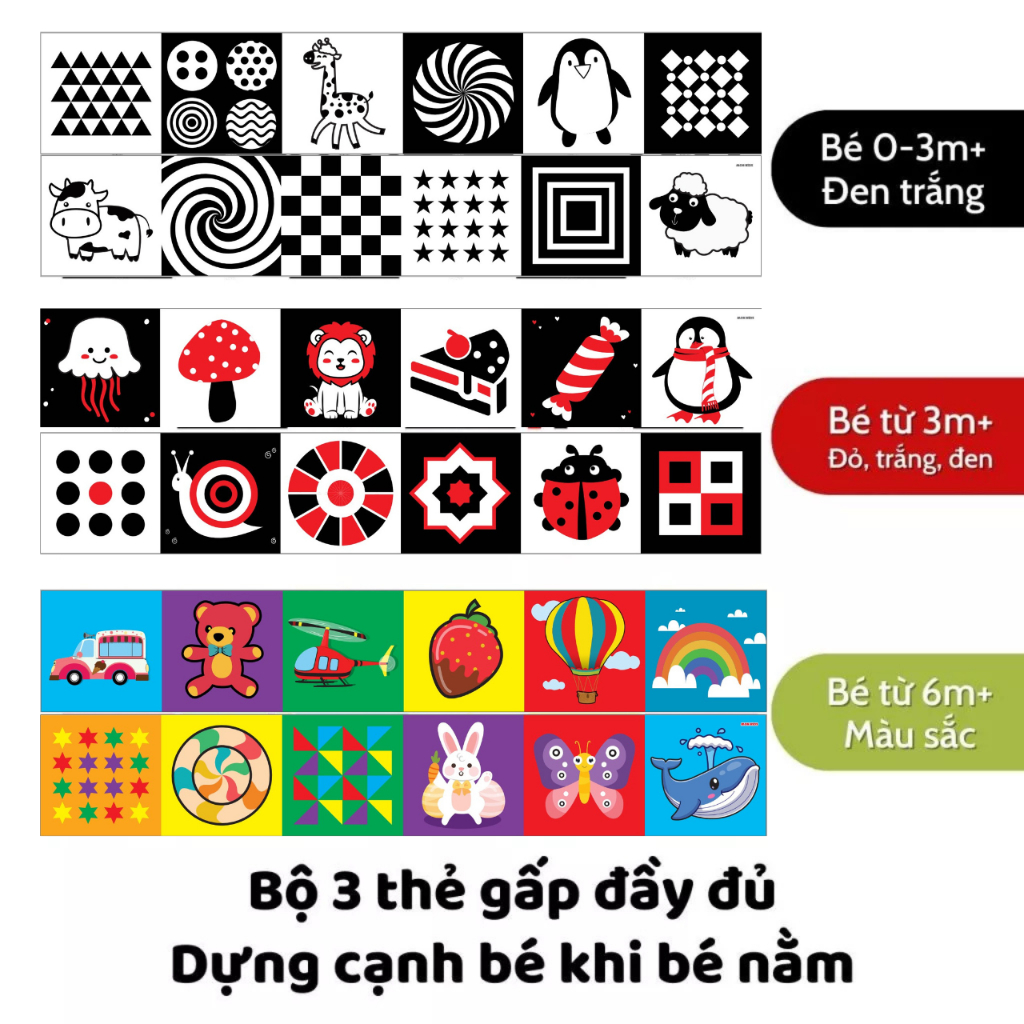 COMBO 3 Bộ Tranh Kích Thích Thị Giác TNBOOKS Cho Bé Từ 0 - 12 Tháng