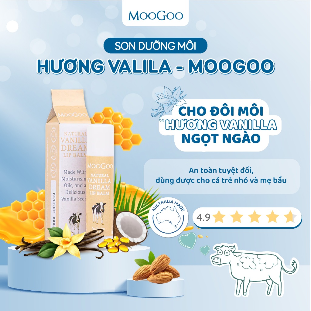 Ảnh Son dưỡng thuần chay làm mềm và dưỡng ẩm môi MooGoo Úc cho trẻ em, da nhạy cảm 1