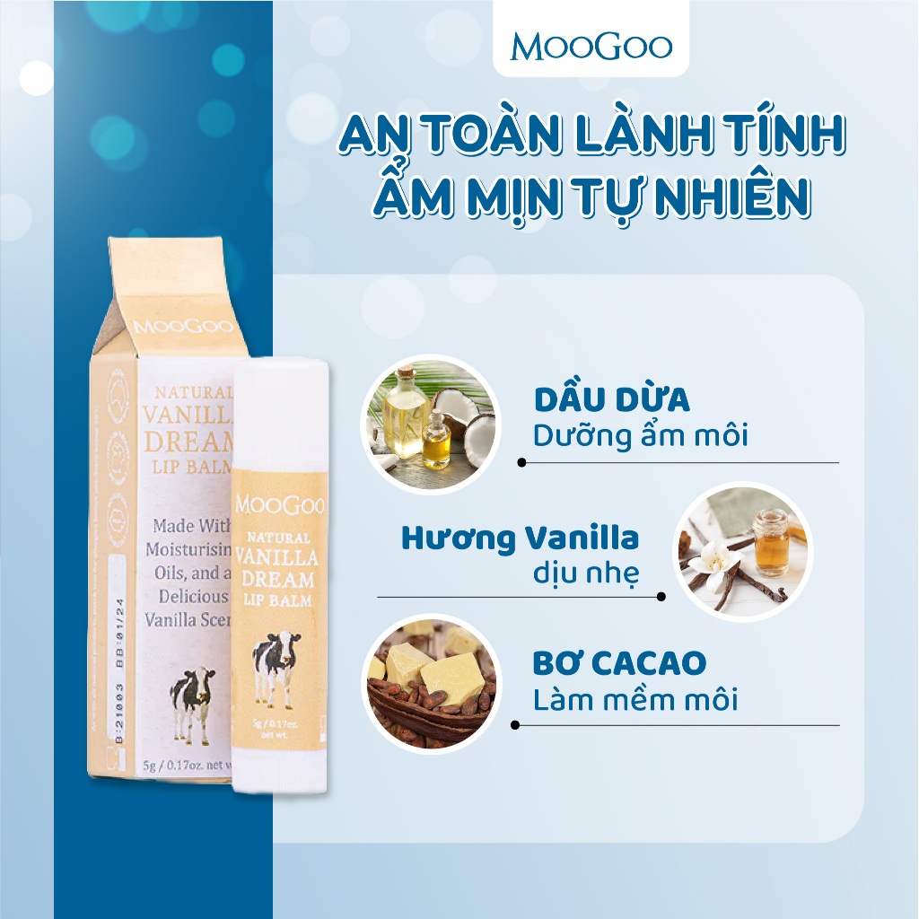 Ảnh Son dưỡng thuần chay làm mềm và dưỡng ẩm môi MooGoo Úc cho trẻ em, da nhạy cảm 2