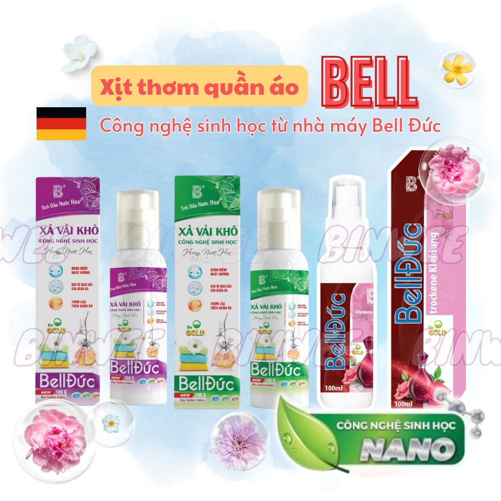 Xịt thơm quần áo xả vải khô Bell Đức bản truyền thống công nghệ sinh học lưu hương lâu làm mềm vải