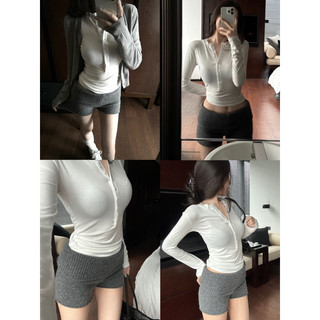 Áo tay dài from ôm gài cút basic (0A23)-MYHANH.GU