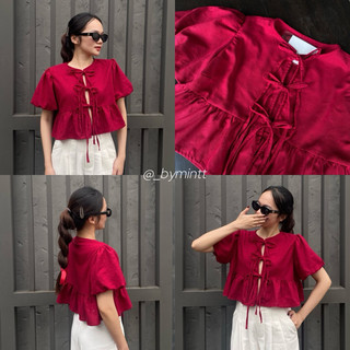 BEE TOP | Áo babydoll tay bồng phối nơ chất linen phong cách tiểu thư, nhẹ nhàng (tặng kèm áo quây)