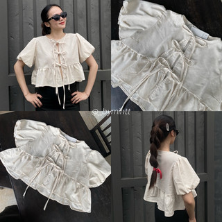 BEE TOP | Áo babydoll tay bồng phối nơ chất linen phong cách tiểu thư, nhẹ nhàng (tặng kèm áo quây)