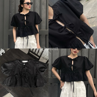 BEE TOP | Áo babydoll tay bồng phối nơ chất linen phong cách tiểu thư, nhẹ nhàng (tặng kèm áo quây)