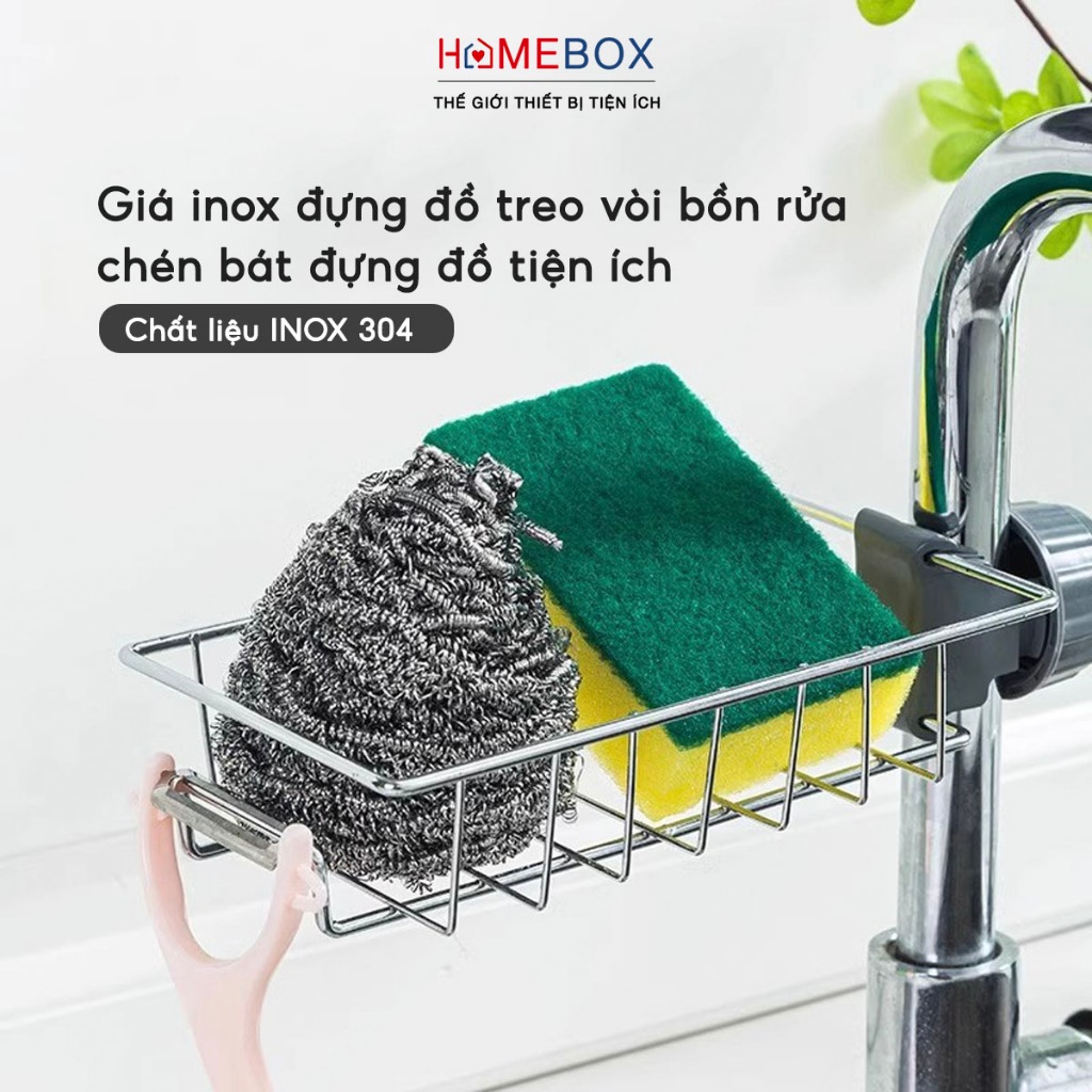 Giá treo vòi rửa bát đựng đồ rửa chén inox 304 chống gỉ, Kệ để đồ rửa chén vòi nước đa năng
