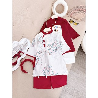 Aó dài cặp cho bé trai bé gái chất lụa mềm mịn áo bé gái trắng ngà, áo dài cho bé sz 10-30kg
