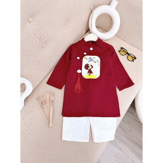 Aó dài cặp cho bé trai bé gái chất lụa mềm mịn áo bé gái trắng ngà, áo dài cho bé sz 10-30kg