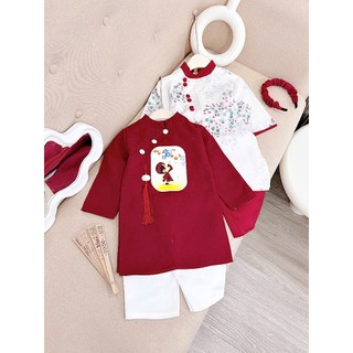 Aó dài cặp cho bé trai bé gái chất lụa mềm mịn áo bé gái trắng ngà, áo dài cho bé sz 10-30kg