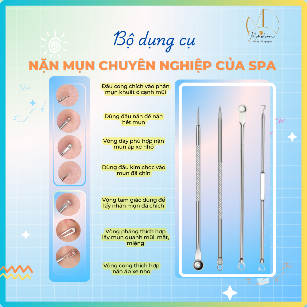Ảnh Bộ dụng cụ nặn mụn MINODERM lấy nhân mụn trứng cá, chất liệu cao cấp, siêu nhọn 12mm 2