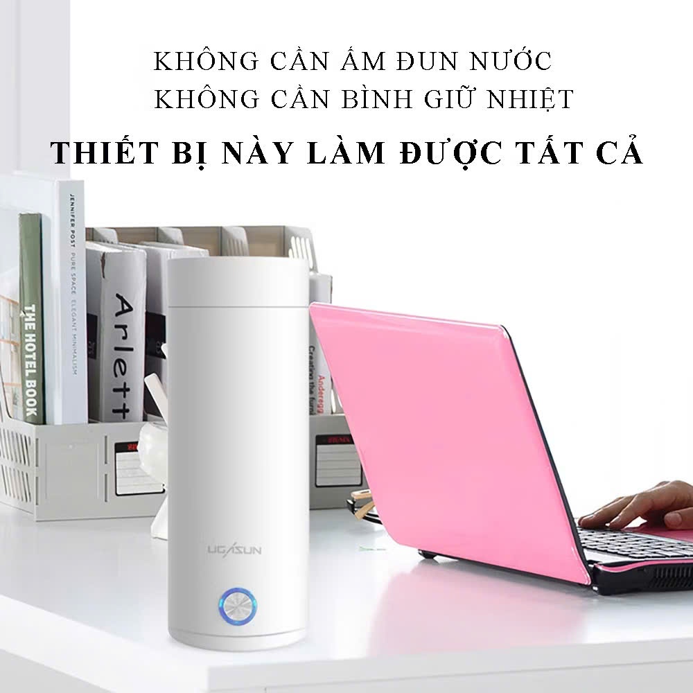 Bình Đun Nước Siêu Tốc Mini Cầm Tay UGASUN, Bình Nước Giữ Nhiệt Nhỏ Gọn, Inox 304, Dung Tích 400ml.