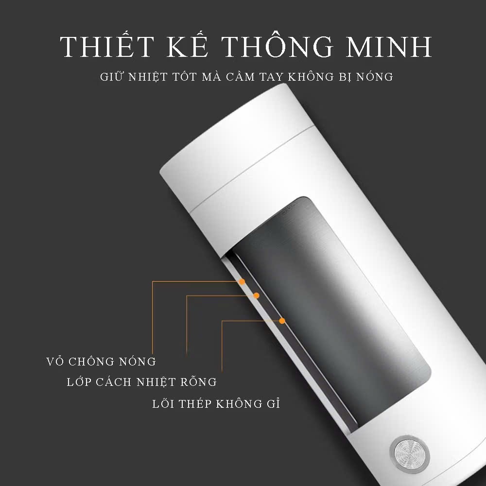 Bình Đun Nước Siêu Tốc Mini Cầm Tay UGASUN, Bình Nước Giữ Nhiệt Nhỏ Gọn, Inox 304, Dung Tích 400ml.