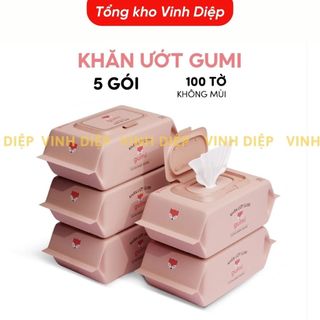 Thùng 5 gói khăn ướt GUMI không CỒN không PARABENS cao cấp dành cho em bé, cực kì an toàn