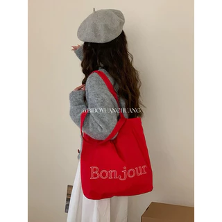 Túi vải phong cách Hàn quốc, Túi tote màu sắc tươi sáng, đơn giản, Túi tote học sinh, Túi tote đi biển, đi chơi