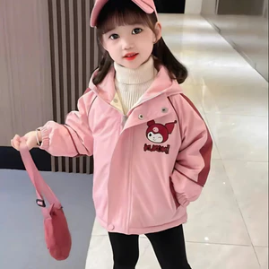 Áo khoác gió lót lông in hình Kuromi vải tráng bạc chống nước, chống gió lót lông dày dặn( có vạt che khóa)