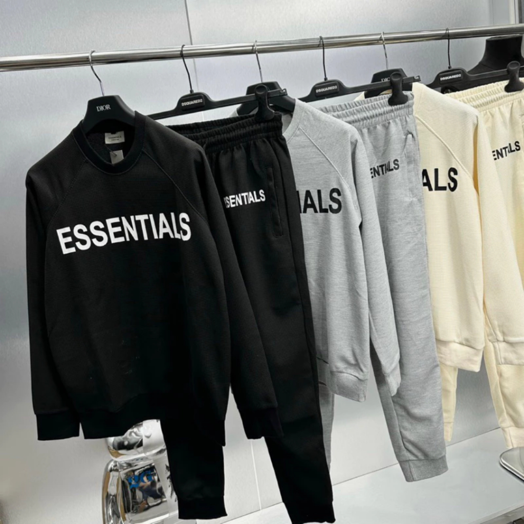 Set đồ bộ nỉ esseo dài quần ống bo gấu kèm áo sweater màu nhiều hình mặc ở nhà đẹp ulzzang SSL