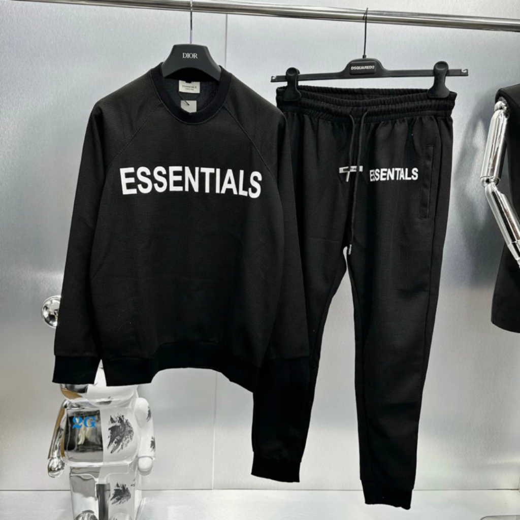 Set đồ bộ nỉ esseo dài quần ống bo gấu kèm áo sweater màu nhiều hình mặc ở nhà đẹp ulzzang SSL