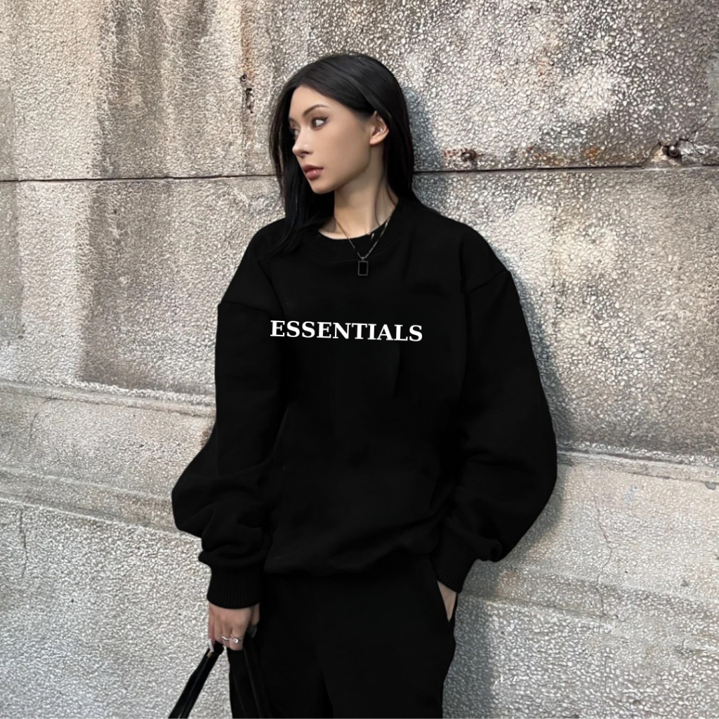 Set đồ bộ nỉ esseo dài quần ống bo gấu kèm áo sweater màu nhiều hình mặc ở nhà đẹp ulzzang SSL