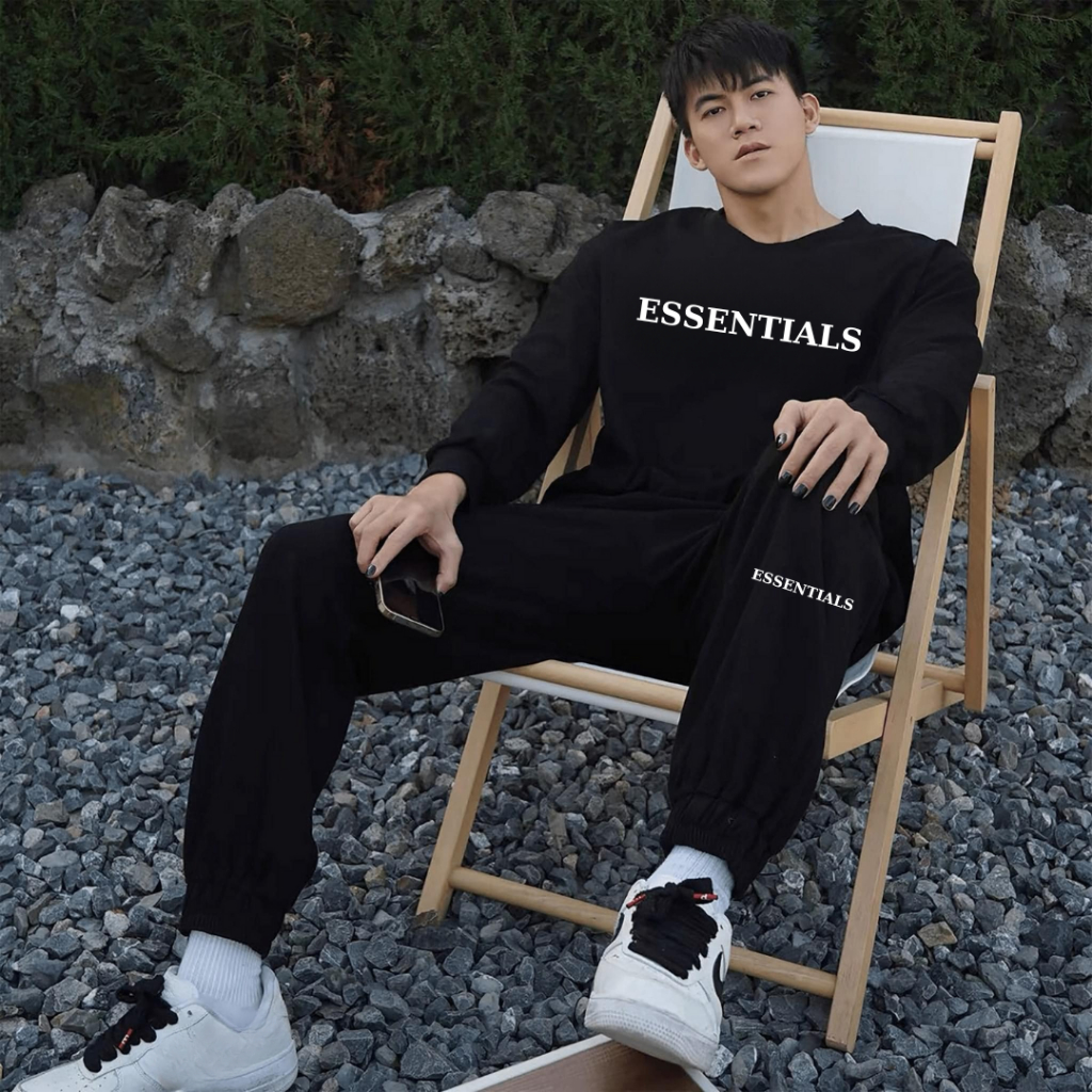 Set đồ bộ nỉ esseo dài quần ống bo gấu kèm áo sweater màu nhiều hình mặc ở nhà đẹp ulzzang SSL