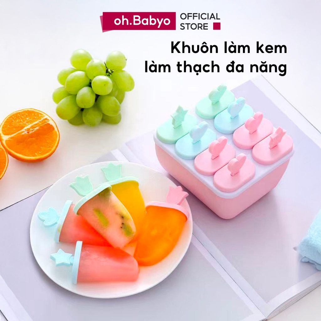 Khuôn Làm Kem Thạch 8 Ngăn Cho Trẻ Em Tại Nhà Nhựa Nguyên Sinh ohBabyo Khay Trữ Đông Đồ Ăn Dặm Bé