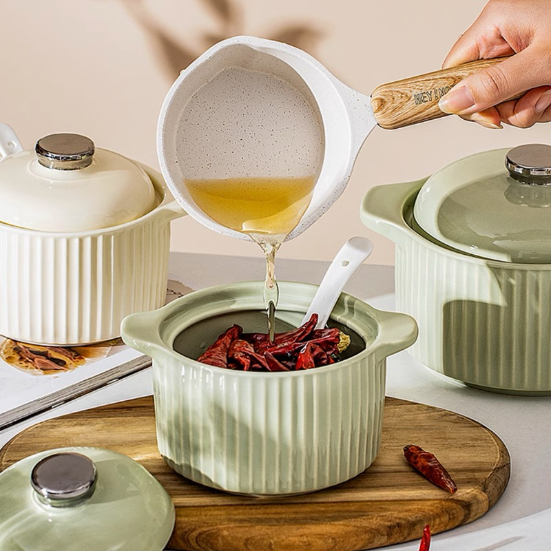 Bát đựng mỡ lợn kèm thìa, bát đựng đồ ăn bằng gốm sứ dày dặn