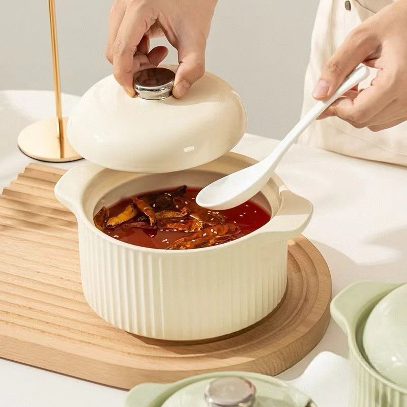 Bát đựng mỡ lợn kèm thìa, bát đựng đồ ăn bằng gốm sứ dày dặn