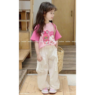 [B&G] Sét BABY THREE Áo cotton 4 chiều, phối tay hồng Quần kaki cotton túi hộp cho bé gái 2-11 tuổi