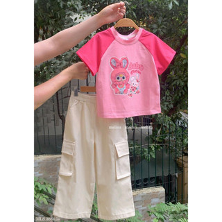 [B&G] Sét BABY THREE Áo cotton 4 chiều, phối tay hồng Quần kaki cotton túi hộp cho bé gái 2-11 tuổi