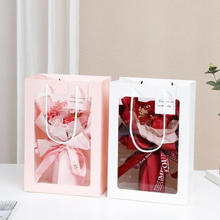 10 Túi Giấy Mặt Kính 25x35cm - Đựng Bó Hoa, Gấu Bông, Quà Tặng, Hoa Kẽm Nhung, Hoa Sáp, Túi Giấy Cao Cấp Có Quai Xách