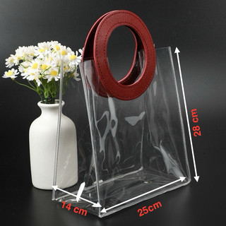 Combo 10 Túi Nhựa PVC Trong Suốt Quai Da Cao Cấp Đựng Quà Tặng, Bánh Kẹo, Hoa, Gấu Bông, Hộp Quà Sang Trọng