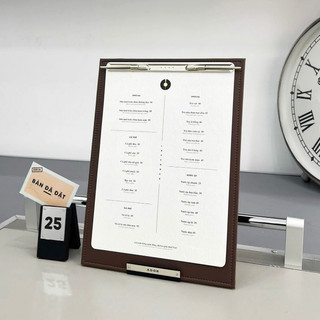 Bảng Menu Da ADOR Khắc Logo Kim Loại Theo Yêu Cầu [ĐỌC MÔ TẢ], Kẹp Menu Bằng Da, Bảng Menu Da Có Chân Đứng