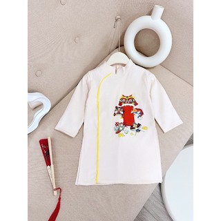 Aó dài cho bé bé trai chất nhung mềm mịn, áo dài tết cho bé thêu đâu rồng sz 10-30kg