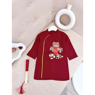 Aó dài cho bé bé trai chất nhung mềm mịn, áo dài tết cho bé thêu đâu rồng sz 10-30kg