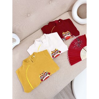 Aó dài cho bé bé trai chất nhung mềm mịn, áo dài tết cho bé thêu đâu rồng sz 10-30kg