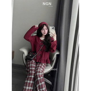 Set thun áo nơ quần kẻ siêu xinh siêu sang -KL2