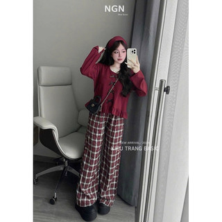 Set thun áo nơ quần kẻ siêu xinh siêu sang -KL2