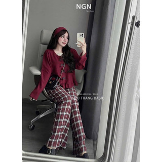 Set thun áo nơ quần kẻ siêu xinh siêu sang -KL2