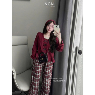 Set thun áo nơ quần kẻ siêu xinh siêu sang -KL2