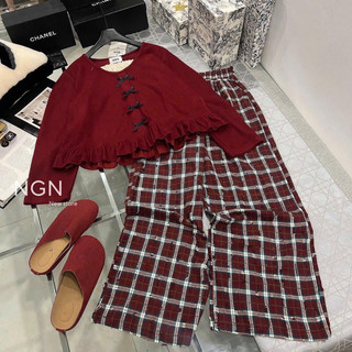 Set thun áo nơ quần kẻ siêu xinh siêu sang -KL2