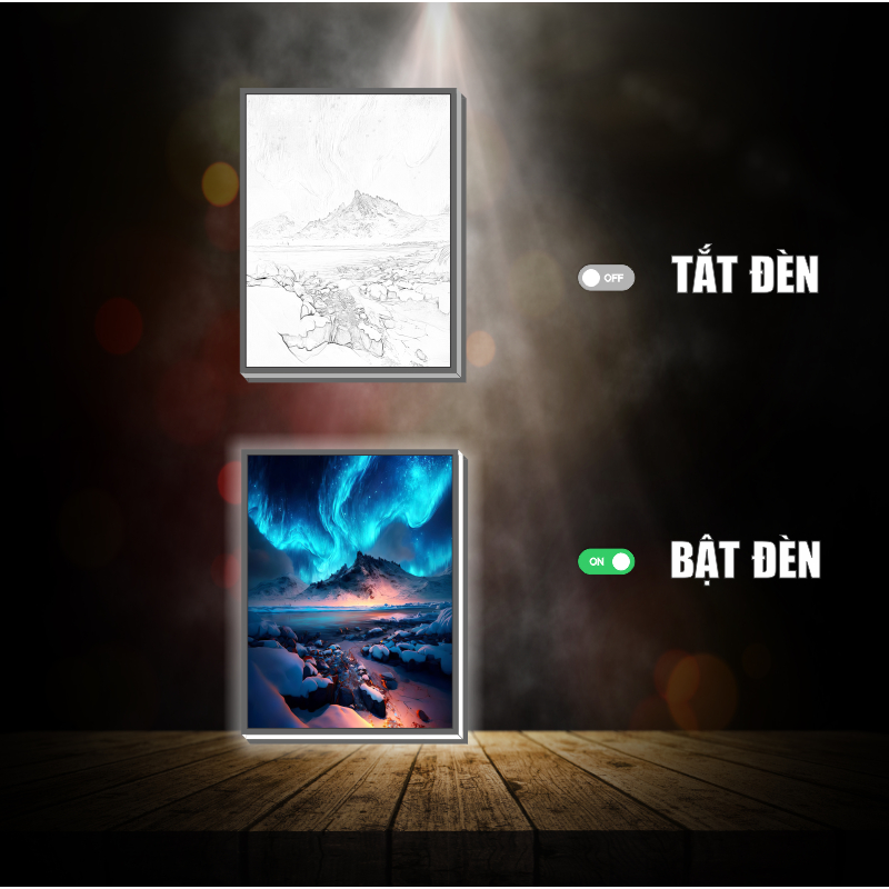Tranh đèn led 3D Phong cảnh Cực Quang  - Tranh đèn led 3D làm quà tặng, trang trí bàn làm việc, đèn ngủ