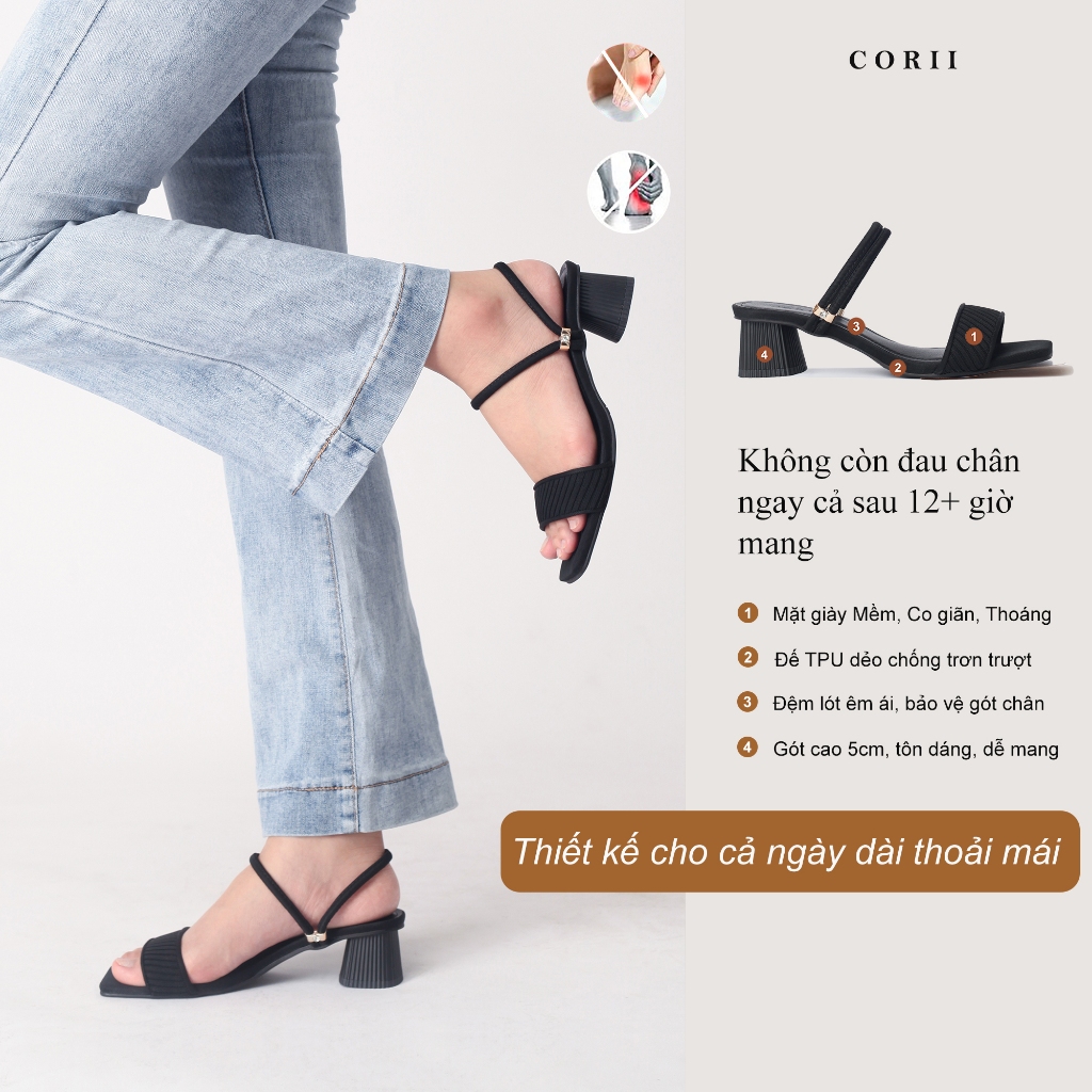 CORII - Giày Sandal Cao Gót Quai Ngang Bản Nhỏ Mũi Vuông Thời Trang và Thoải Mái Nhất - CR6WMS1 Đen