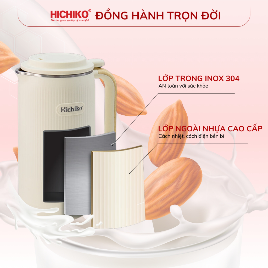 [Tặng công thức nấu sữa] Máy làm sữa hạt 600ml Hichiko HC - 3503, 6 chức năng nấu đa dạng