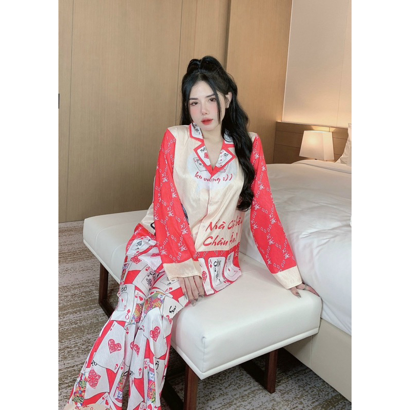 Đồ bộ- set ngủ mặc nhà pijama TẾT CÒN THỞ CÒN GỠ lụa xước mềm mịn mát