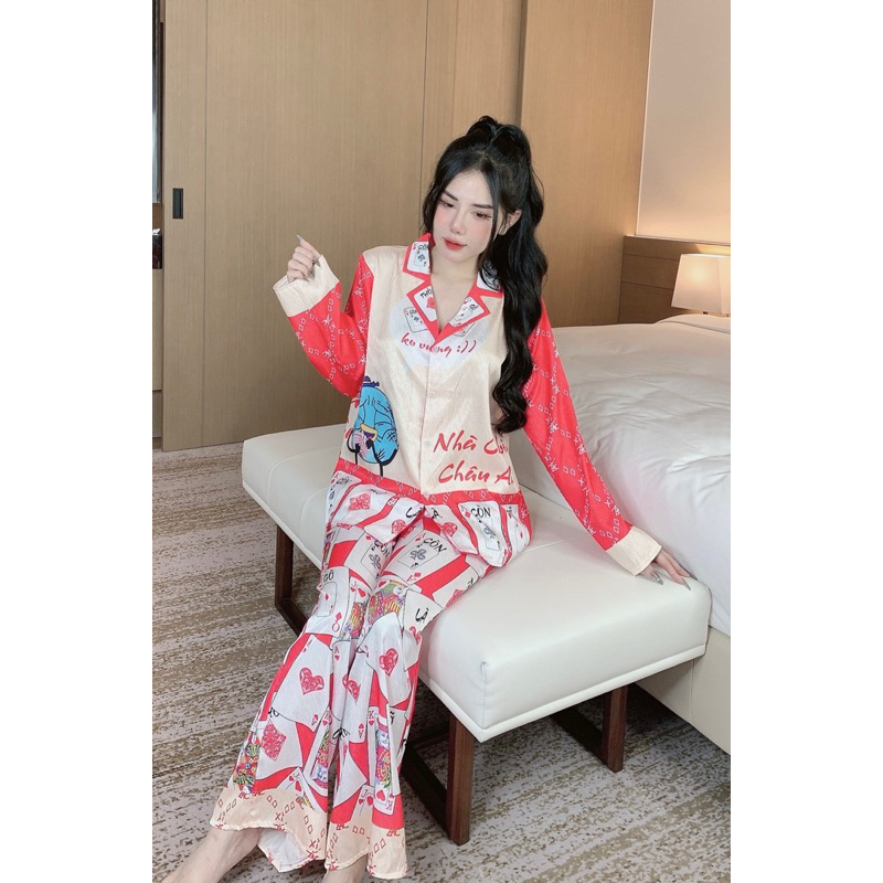 Đồ bộ- set ngủ mặc nhà pijama TẾT CÒN THỞ CÒN GỠ lụa xước mềm mịn mát