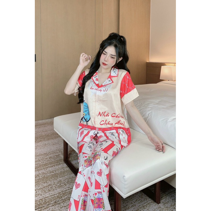 Đồ bộ- set ngủ mặc nhà pijama TẾT CÒN THỞ CÒN GỠ lụa xước mềm mịn mát