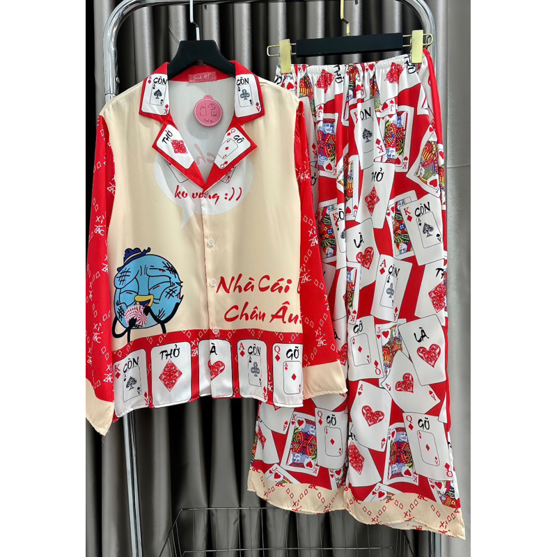 Đồ bộ- set ngủ mặc nhà pijama TẾT CÒN THỞ CÒN GỠ lụa xước mềm mịn mát