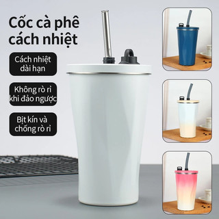 Ly Giữ Nhiệt 600ml Màu Pastel Xinh Xỉu, Cốc Trà Sữa Giữ Lạnh Kèm Ống Hút Tiện Lợi